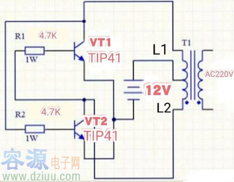 兩個(gè)三極管構(gòu)成的<a href=http://www.gsdpw.cn/nbq/ target=_blank class=infotextkey>逆變器電路圖</a>